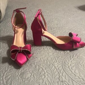 Elegant Pink Ankle Strap Heels with Bow